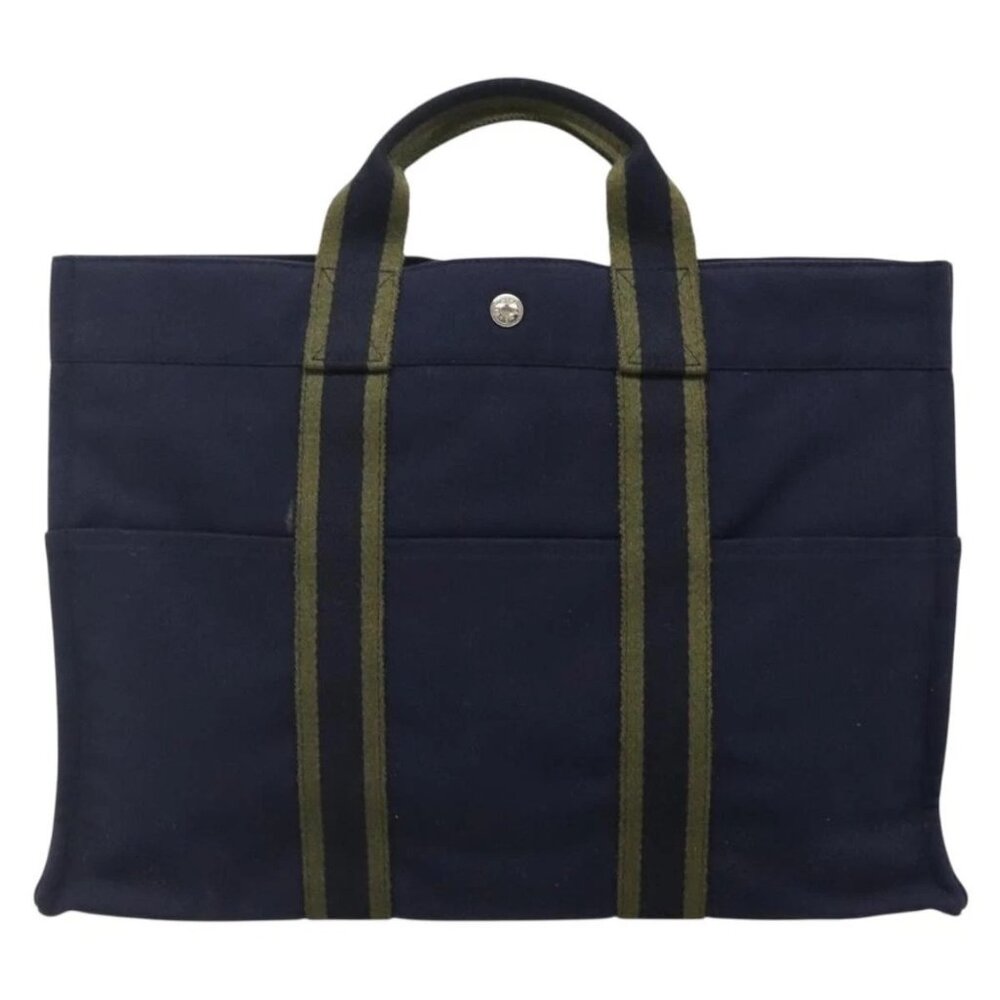 HERMES Fourre Tout MM Hand Bag Canvas Navy Auth - Picture 2 of 15